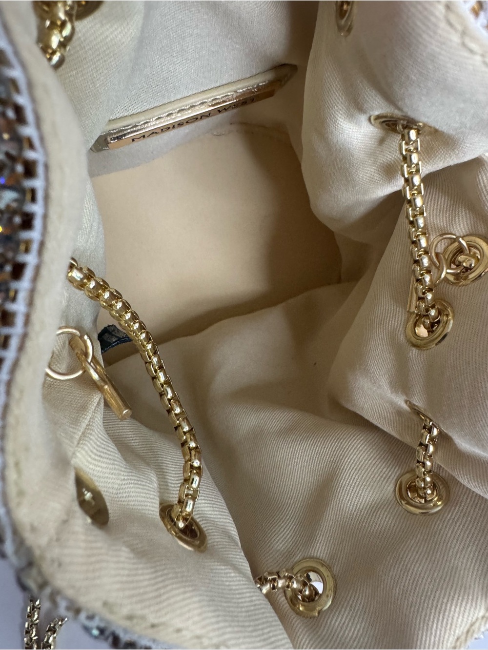 #387 Madison West Zafira Rhinestone Two-Way Bucket Evening Bag - Picture 15 of 15